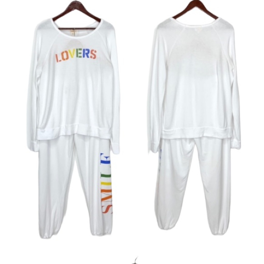 Sundry Rainbow Color Lovers Matching Sweatshirt & Joggers Lovers Smile Set New
